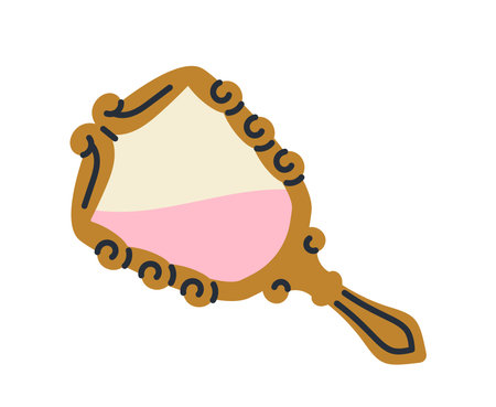 Cute girly sticker. Aesthetic icon with beautiful vintage mirror. Adorable feminine clipart. Decorative design element for printing. Flat vector illustrationのイラスト素材