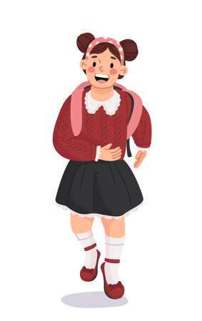 Happy schoolgirl with backpack. Vector illustrationのイラスト素材