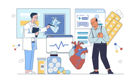 Heart disease diagnosis concept scene. Vector illustrationのイラスト素材
