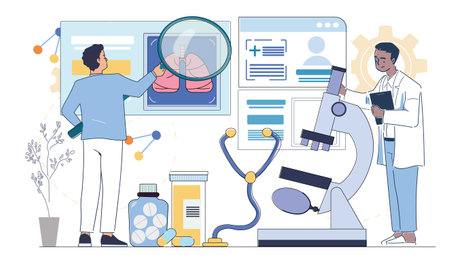 Medical research and diagnostics lab scene. Vector illustrationのイラスト素材