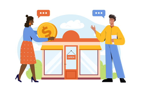 Business investment at store front. Vector illustrationのイラスト素材
