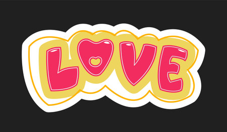 Colorful cartoon love text sticker design. Vector illustrationのイラスト素材