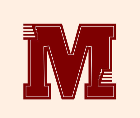 Bold red letter M with geometric accents. Vector illustrationのイラスト素材