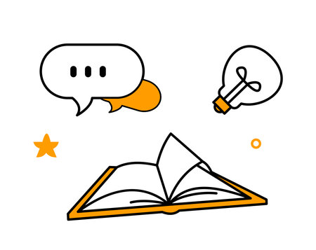 Open book with lightbulb and chat bubble. Vector illustrationのイラスト素材