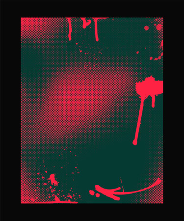 Grunge halftone red paint splatter frame. Vector illustrationのイラスト素材