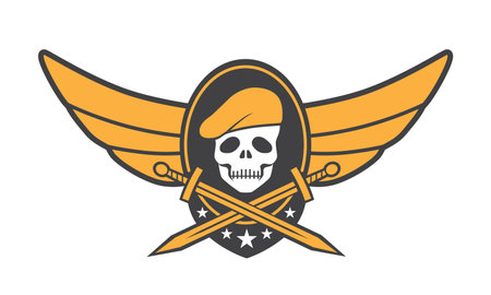 Skull emblem with wings and swords. Vector illustrationのイラスト素材