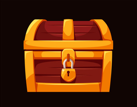 Locked wooden treasure chest vector art. Vector illustrationのイラスト素材