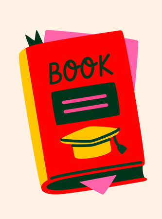 Graduation book with cap on cover. Vector illustrationのイラスト素材