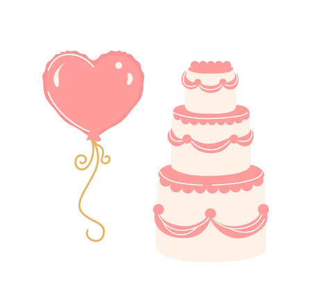 Heart balloon and wedding cake vector. Vector illustrationのイラスト素材