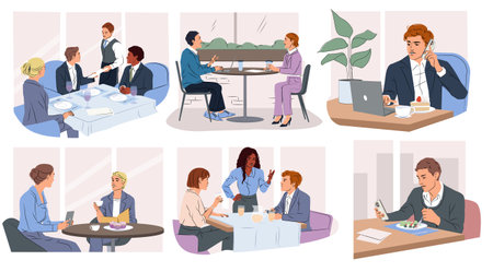 Business Meetings and Discussions. Vector illustrationのイラスト素材