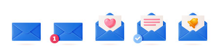 Email icons with message symbols set. Vector illustrationのイラスト素材