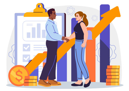 Business deal with growth chart background. Vector illustrationのイラスト素材