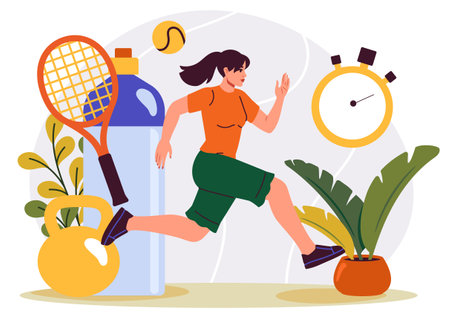Woman doing fitness exercise outdoors. Vector illustrationのイラスト素材
