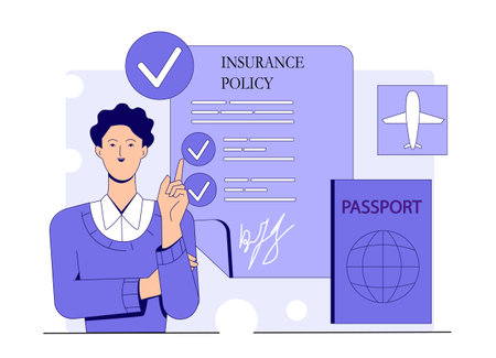Travel insurance policy concept art. Vector illustrationのイラスト素材
