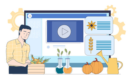 Online farming education concept scene. Vector illustrationのイラスト素材