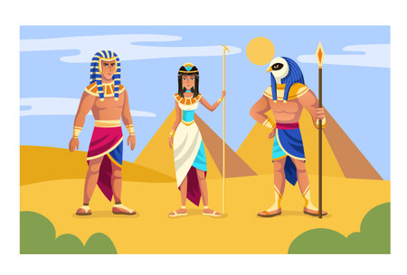 Ancient Egyptian characters scene. Vector illustrationのイラスト素材