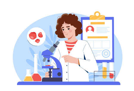 Female scientist working in lab. Vector illustrationのイラスト素材