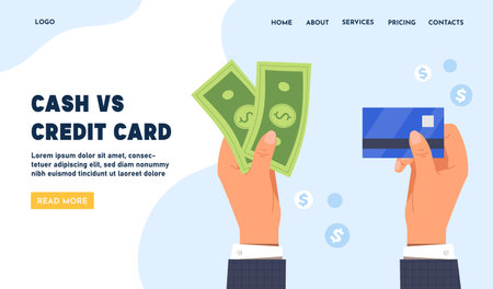 Cash vs credit card comparison concept. Vector illustrationのイラスト素材