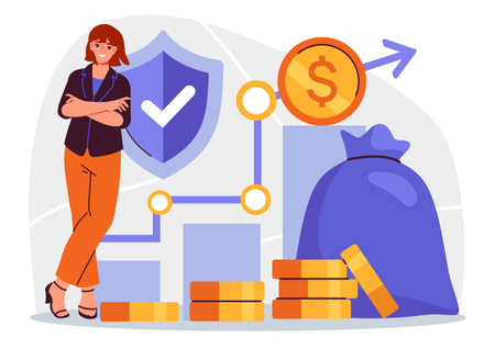 Businesswoman with finance icons. Vector illustrationのイラスト素材