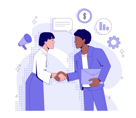 Business handshake and partnership deal. Vector illustrationのイラスト素材