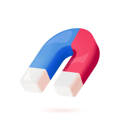 U-shaped magnet with red and blue poles. Vector illustrationのイラスト素材