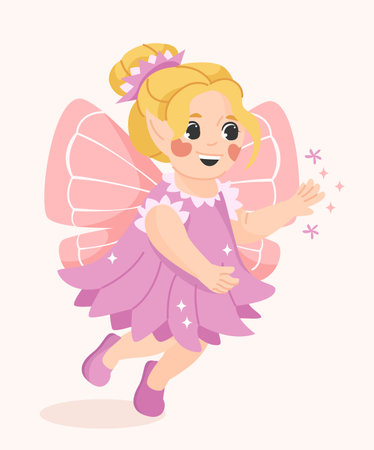 Cute fairy girl flying with sparkles. Vector illustrationのイラスト素材