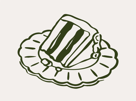Slice of cake on decorative plate. Vector illustrationのイラスト素材