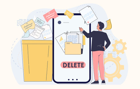 Data deletion via smartphone concept. Vector illustrationのイラスト素材