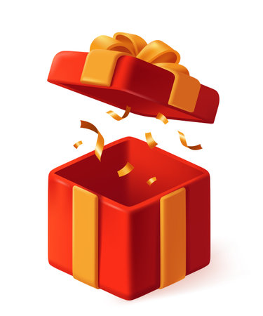Open red gift box with golden ribbon. Vector illustrationのイラスト素材