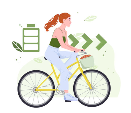 Woman cycling with energy concept. Vector illustrationのイラスト素材