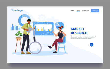 Market research teamwork concept scene. Vector illustrationのイラスト素材