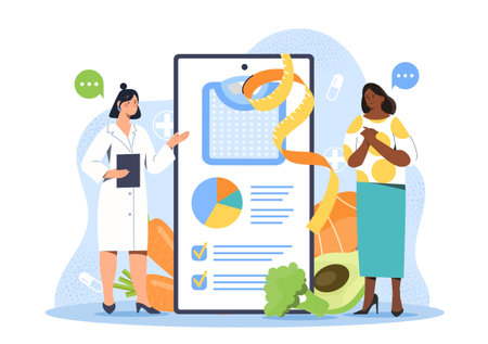 Nutrition consultation with diet plan. Vector illustrationのイラスト素材