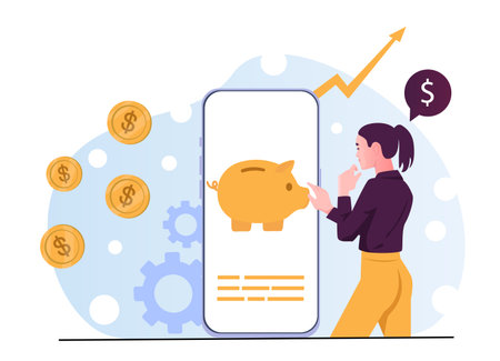 Woman using digital savings app concept. Vector illustrationのイラスト素材