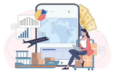 Global logistics and e-commerce concept. Vector illustrationのイラスト素材