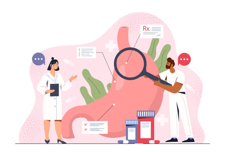 Medical team analyzing stomach health. Vector illustrationのイラスト素材