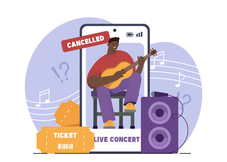 Cancelled virtual concert event scene. Vector illustrationのイラスト素材