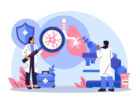 Lung research and medical scientists working. Vector illustrationのイラスト素材