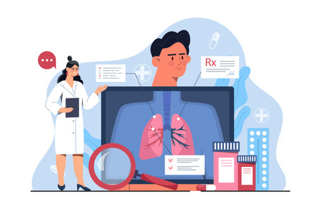 Lung research and medical scientists working. Vector illustrationのイラスト素材