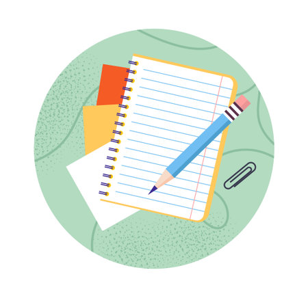 Spiral notebook with pencil on table. Vector illustrationのイラスト素材
