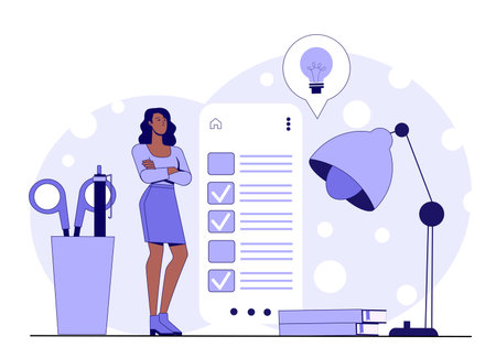 Confident woman with task checklist.. Vector illustrationのイラスト素材