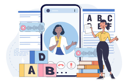 Online language learning concept scene. Vector illustrationのイラスト素材