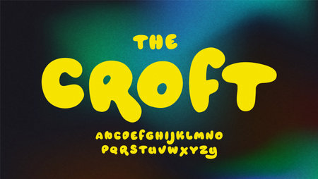 The Croft playful yellow bubble font. Vector illustrationのイラスト素材