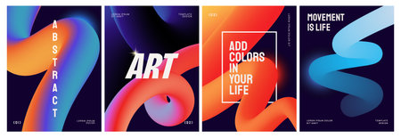 Abstract fluid shapes with bold text banners. Vector illustrationのイラスト素材