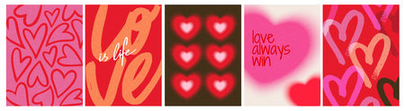 Love hearts and quotes design set. Vector illustration