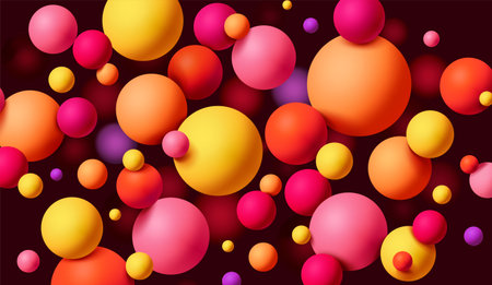 Colorful 3D spheres floating on dark background. Vector illustrationのイラスト素材