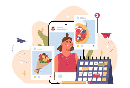 Social media content planning concept. Vector illustrationのイラスト素材