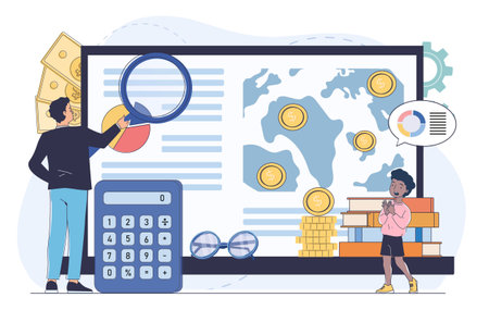 Global financial education concept scene. Vector illustrationのイラスト素材