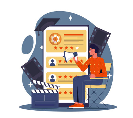Movie rating app concept with director. Vector illustrationのイラスト素材
