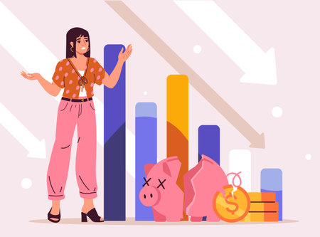 Financial crisis with broken piggy bank. Vector illustrationのイラスト素材