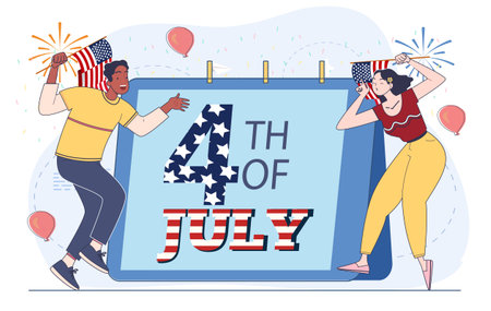 4th of July celebration with flags. Vector illustrationのイラスト素材